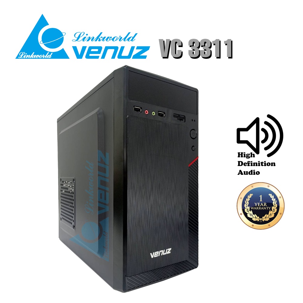 VENUZ micro ATX Computer Case VC3311 – Black/Red