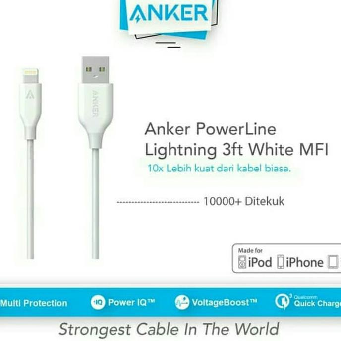 สินค้าพรีเมี่ยม!!! Anker Powerline Iphone Usb Lightning 3Ft / 0.9M สายเคเบิลข้อมูลความเร็วสูง - ยอดน