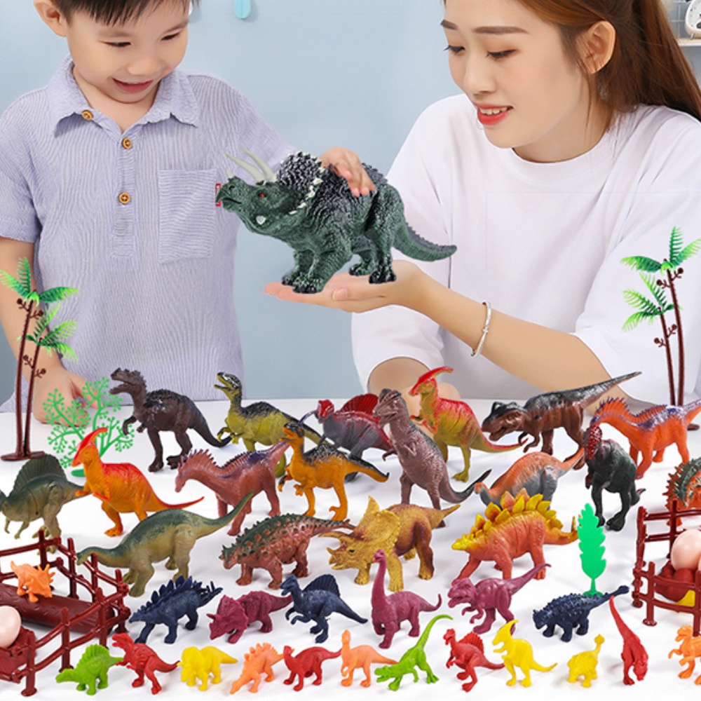 46 ชิ้น ของเล่นไดโนเสาร์ชุดใหญ่ ตัวจำลองสมจริง พร้อมพร๊อบเสริม ของเล่นเสริมจินตนาการเด็ก
