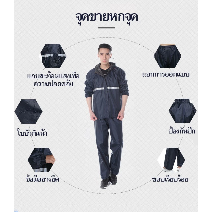 ชุดกันฝนสีดำ เสื้อและกางเกง มีที่กันหน้า thumbnail 4