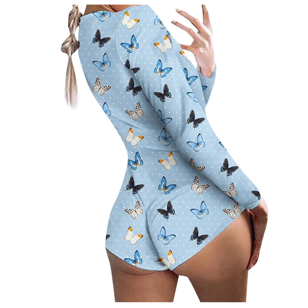 Sexy Women Bodysuit Long Sleeve Deep V Neck Bodycon Slim Leotard Bodysuit Button Short Pajama Women Sleepwear Jumpsuit L 979