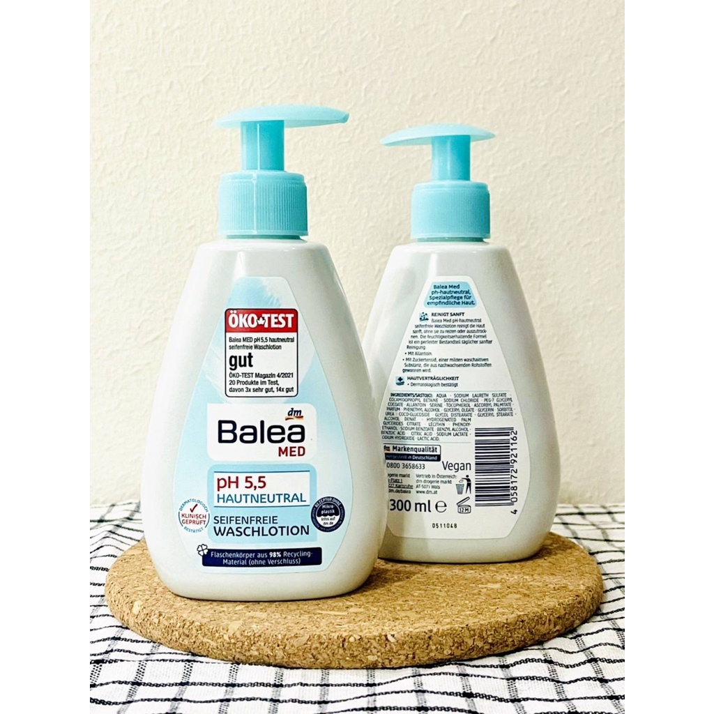 Balea med PH 5.5 โลชั่นล้างหน้า/อาบน้ำได้สำหรับผิวแพ้ง่ายSeifenfreie waschlotion ขนาด300ml
