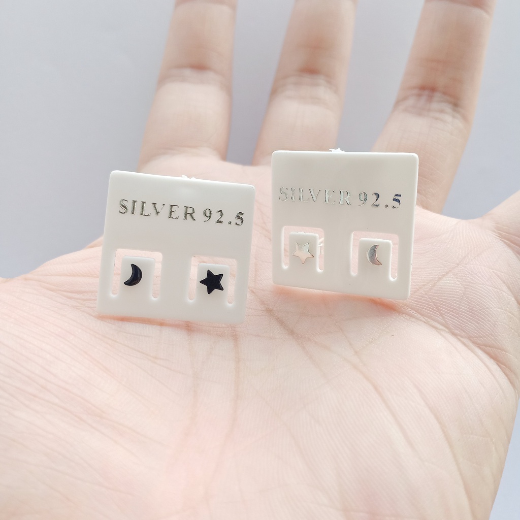 ต่างหูเงินแท้ Star&Moon Earrings 92.5% (ดาวเล็กแผ่น&พระจันทร์เสี้ยวเล็กแผ่น)