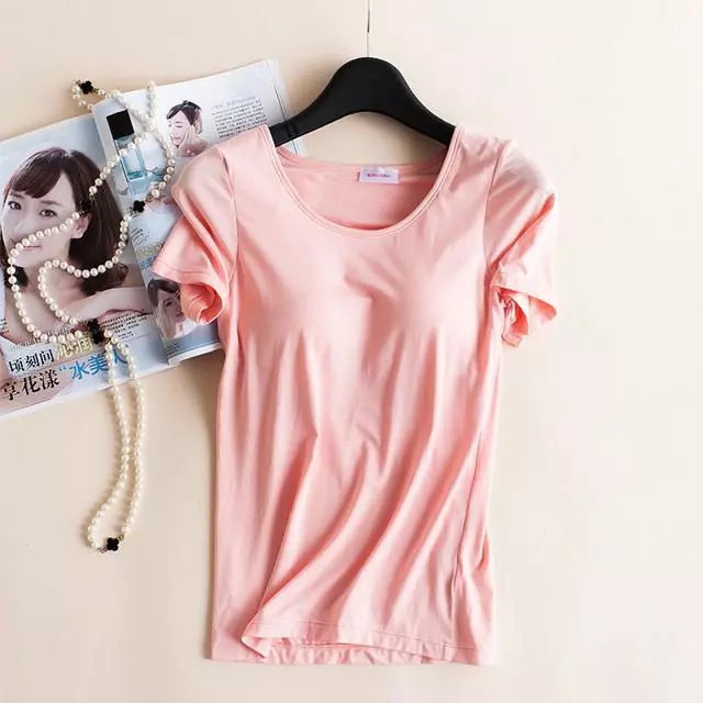 M-3XL เสื้อยืด เสริมฟองน้ำ สำหรับผู้หญิง