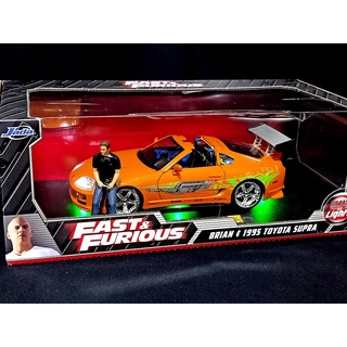 โมเดลรถFastandFurious Jada 1:18 Supra  ฺBrians figure โมเดลรถfฟาส มีฟิกเกอร์ Supra 1/18 มีไฟ with light led ราคา ok