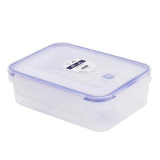 กล่องอาหารเหลี่ยม 0.8 ลิตร ล็อค 2 ชั้น เข้าไมโครเวฟได้ KECHxDOUBLE LOCK No.9213  FOOD CONTAINER 0.8L WHITE/DARK BLUE