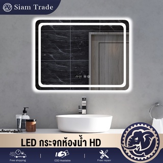 กระจกledห้องน้ำ กระจกห้องน้ำHDกระจกแต่งหน้า LED Makeup Mirror 600*800mmแสดงเวลาและอุณหภูมิจอสัมผัสการกำจัดไอน้ำอย่างร