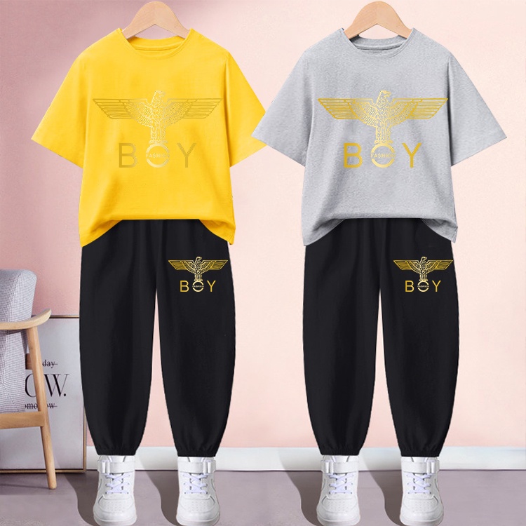 #H218+K218Bชุดเซ็ทเด็กกีฬาเสื้อยืด+กางเกงขายาว.ลายแฟชั่งสวยใส่เทียว.ใส่ออกกำลังกายหรือใส่เป็นุดนอนก็