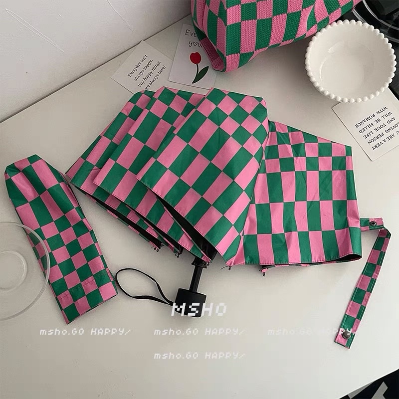 มาใหม่💚💖 พร้อมส่ง ร่มลายสกอต สีชมพูเขียว uv ดำ 100% คุณภาพพรีเมี่ยม ร่มลายตาราง ตารางหมากรุก ร่มลายสก็อต Happa.bkk