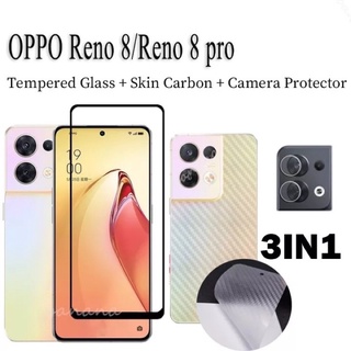 3in1 OPPO Reno8 Reno8Z Reno8Pro ฟิล์มเลนส์กล้อง + ฟิล์มกระจกเต็มจอ+ ฟิล์มหลัง ฟิล์มกันกระแทกขอบดำ RENO 8