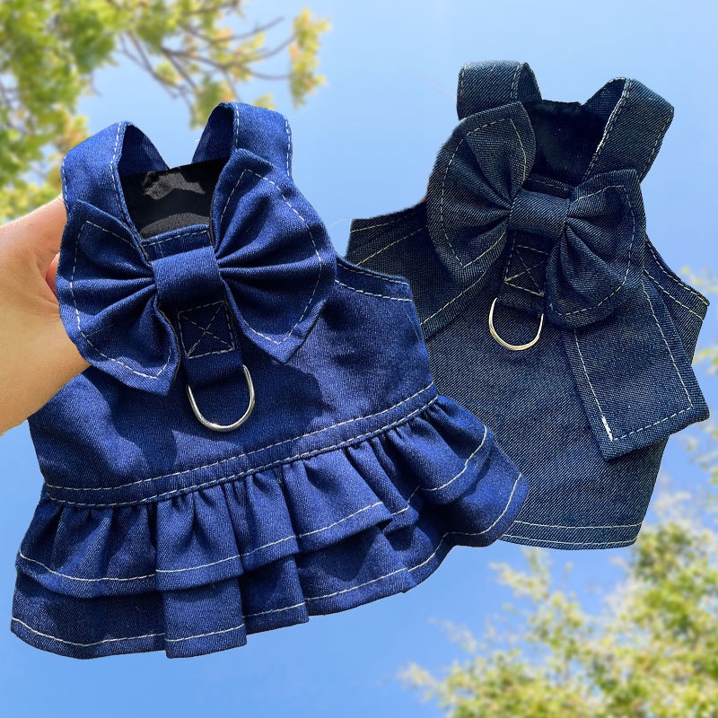 【พร้อมส่ง】สุนัขหลายขนาดเดินสายจูงชุดสัตว์เลี้ยงแมวกระโปรงเดนิมสุนัขกระโปรงยีนส์