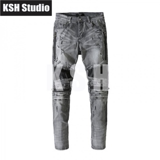 AMIRI Punk Smoky Gray Jeans Mens Slim Fit Skinny Feet Motorcycle Pants