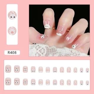 🇹🇭ร้านไทย🇹🇭【R871】พร้อมส่ง เล็บปลอมสีเจล24ชิ้น เล็บปลอมสำเร็จรูป ใหม่เล็บปลอมกันน้ำ