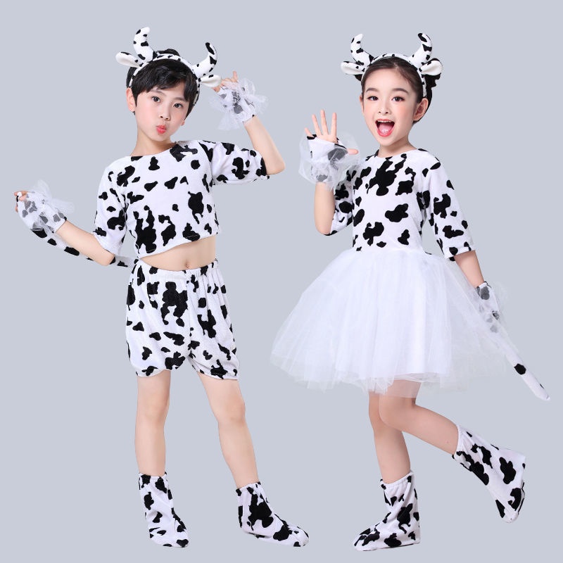 ราคาถูก น่ารัก วัวทุ่งหญ้า รูปแบบการ์ตูน ชุดเด็กผู้หญิง เหมาะ 3 ถึง 14 ปี ลายการ์ตูนสัตว์ ชุดเต้นรํา ชุดคริสมาสเด็กผู้หญิง วันเด็ก เต้น น่ารักๆ