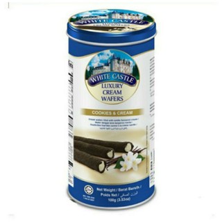 White Castle Luxury Cream Wafer...เวเฟอร์ช็อคโกแล็ตสอดไส้ครีมวนิลาเข้มข้น...1 กระป๋อง (100 กรัม)