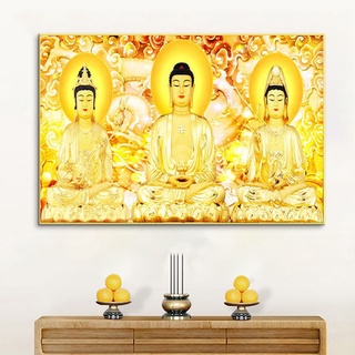 ภาพวาดปักเพชร ทรงกลม ลาย Amitabha Guanyin Mahasthamaprapta 5D DIY สําหรับตกแต่งบ้าน ห้องนั่งเล่น