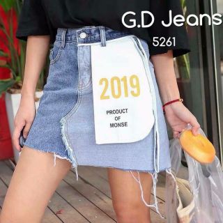 G.D. Jeans รุ่น 5261#กระโปรงยีนส์ผ้าด้านทรงเอลายใหม่เล่นดีไซน์เก๋ๆความยาว15นิ้ว 🦈💦