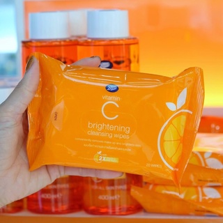 BOOTS VITAMIN C บู๊ทส์ วิตามิน ซี ไบร์ทเทนนิ่ง คลีนซิ่ง ไวพ์ส 20แผ่น