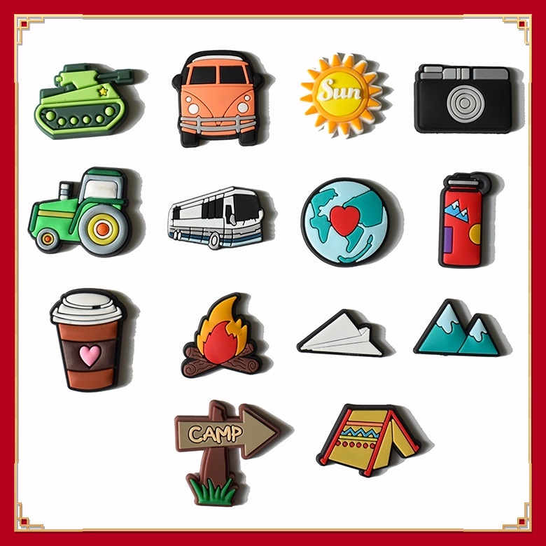 Charms รองเท้า PVC Charms Camping อุปกรณ์เสริมเต็นท์กล้องรองเท้าตกแต่งหัวเข็มขัดสําหรับ s z คริสต์มาสของขวัญรองเท้าแตะ