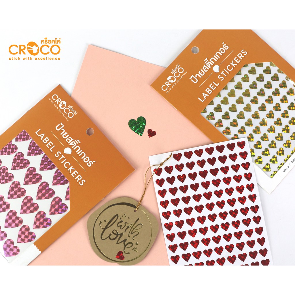 CROCO สติ๊กเกอร์เลเซอร์ รูปหัวใจเล็ก 5 แผ่น/แพ็ค