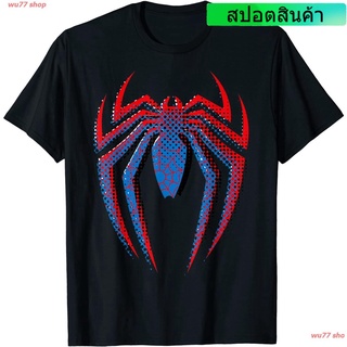 wu77 shop Marvel Spider-Man Dot Build-Up Logo T-Shirt ดพิมพ์ลาย เสื้อยืดผ้าฝ้าย คอกลม cotton ความนิยม เสื้อคู่ชายหญิง