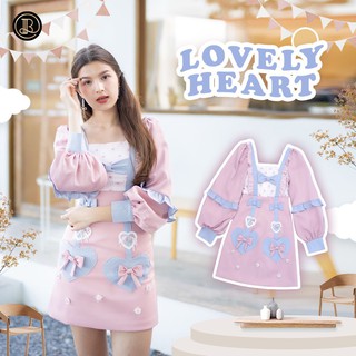 BLT BRAND การันตีเสื้อผ้าแบรนด์แท้ มินิเดรสสีชมพูแขนยาว หัวใจฟ้า LOVELY HEART Size L