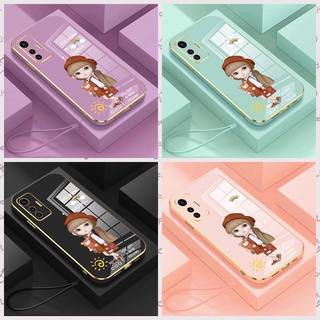 Samsung S21 FE Note 20 Ultra Note 20 Plus S22 S22 Plus S10 S10 Plus Note 10 Note 10 Note 10 Plus Note 10 Pro S22 Ultra Note 10 Lite A81 ขอบตรง 90° Creative Girl เคสโทรศัพท์ Electroplated