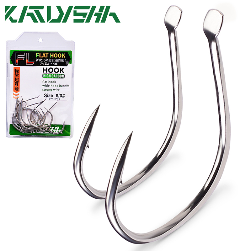 KATYUSHA 10 ชิ้น Pike ตะขอตกปลาขนาด 1/0-2/0-3/0-4/0-5/0 # Slow Pitch Jigging Fishhooks สูงเหล็กคาร์บอนตะขอเดี่ยวหนาม