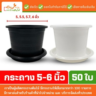 กระถางต้นไม้พลาสติก กระถางต้นไม้ จานรองกระถาง ถาดรอง สีดำ สีขาว 5 5.5 5.7 6 นิ้ว