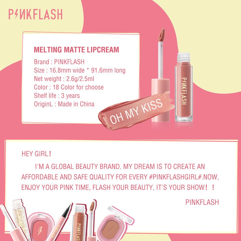 Pinkflash OhMyKiss ลิปสติก เนื้อแมตต์ เพิ่มความชุ่มชื้น ติดทนนาน #8