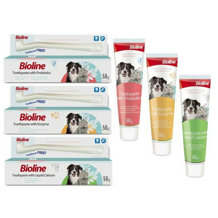 ยาสีฟันสุนัขและแมว Bioline ขนาด 50 g ฟรีด้ามแปรงสีฟัน 1 ชุด