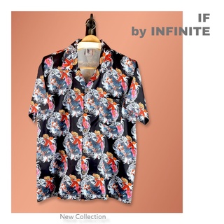 INFINITE เสื้อฮาวาย พิมพ์ลายกราฟฟิค ลายดำ