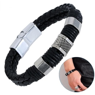 Men Retro Punk Leather Multilayer Braided Rope Magnetic Clasp Bracelet Trendy Charm Bangle Gifts Jewellery Accessories