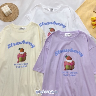 พร้อมส่ง เสื้อยืดโอเวอร์ไซส์ สกรีนลาย strawberry 🍓