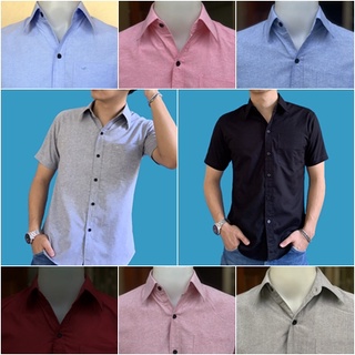 เสื้อเชิ้ตผู้ชาย แขนสั้นสีพื้น ทรงเข้ารูป (slim fit) ผ้าOxford มีหลายไซส์