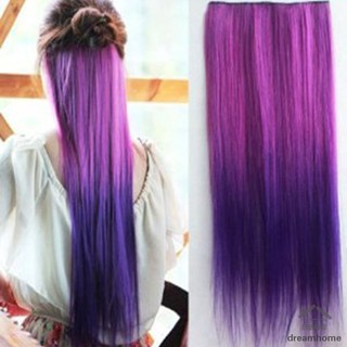 Dreamhome❤❤ 5 Chip Card Club Wig Piece Harajuku Gradient Color Straight Hair Extensions Punk Hairstyle Colorful Highligh