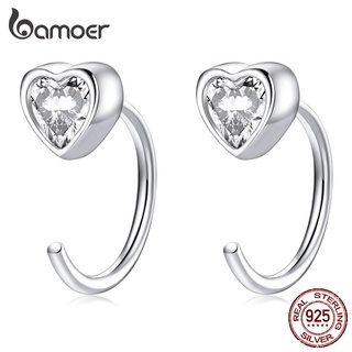 Bamoer Real Silver 925 Love Heart Earrings Inlaid Cubic Zircon Origanl Jewelry For Women &amp; Girls Gifts BSE516