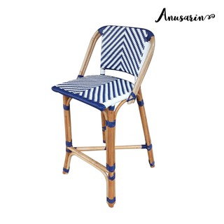 Anusarin เก้าอี้บาร์ขาวน้ำเงิน Bar Chair 02 Chequered Squared Backrest- Blue&amp;White