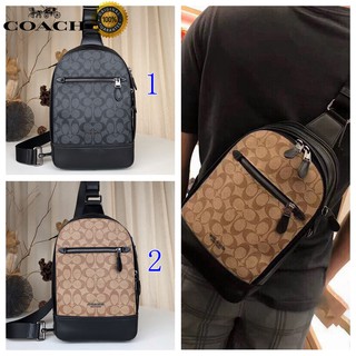 🎄พร้อมส่ง🌟Coach กระเป๋าสะพายไหล่ข้างเดียวใหม่ผู้ชายกระเป๋าคาดอกคลาสสิกความจุขนาดใหญ่ในสต็อก 37573