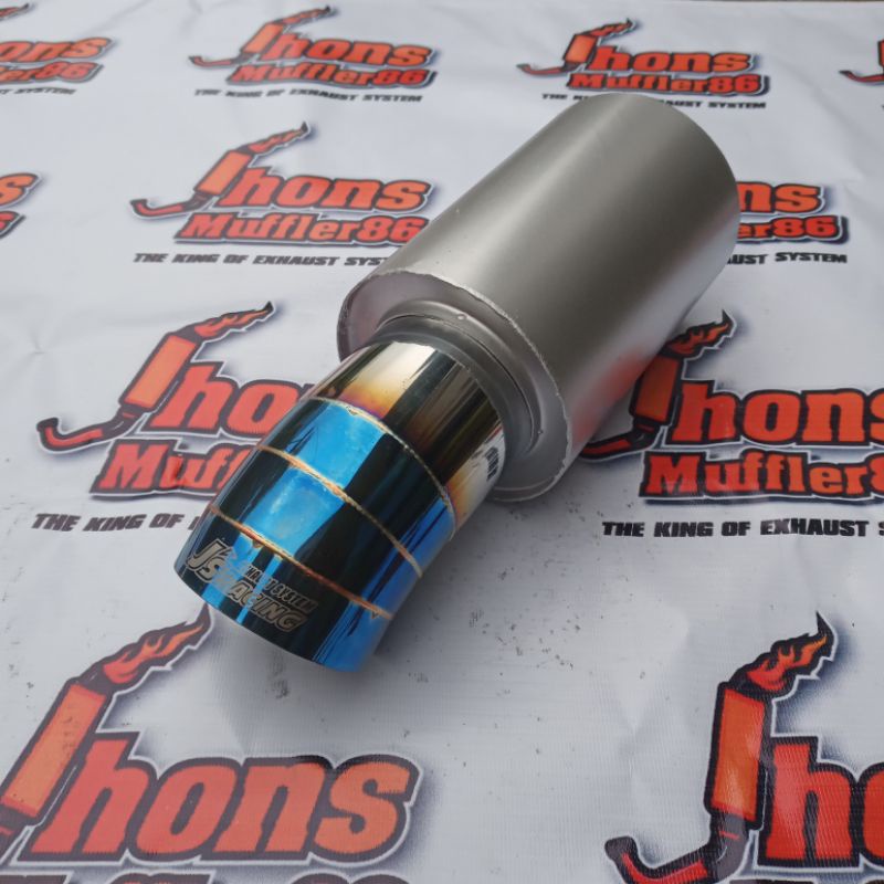 JS RACING ท่อไอเสียรถยนต์ สีน้ําเงิน ปลายสแตนเลส
