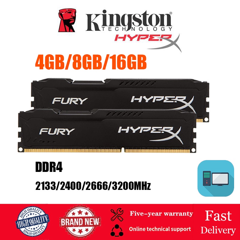 【พร้อมส่ง】Kingston Hyperx Fury แรมหน่วยความจํา 4GB 8GB 16GB DDR4 DIMM 2133 2400 2666 3200MHz 288Pin 1.2V RAM PC4-17000 19200 12800 21300 25600 สําหรับ PC