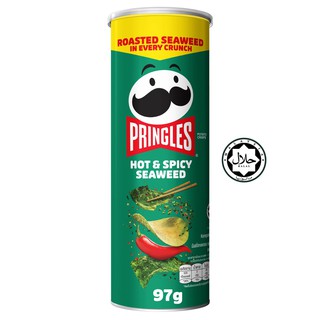 Pringles Hot &amp; Spicy Seaweed 97g. พริงเกิลส์ ฮอท แอนด์ สไปซี่สาหร่าย 97กรัม