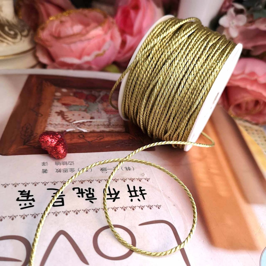 1mm 2.5m 90cm เชือก เชือกเกลียวทอง สีเงิน สีทอง (มีให้เลือกหลายสี) ขนาด 1 มิล 2.5 มิล Gold and silver ropes twisted