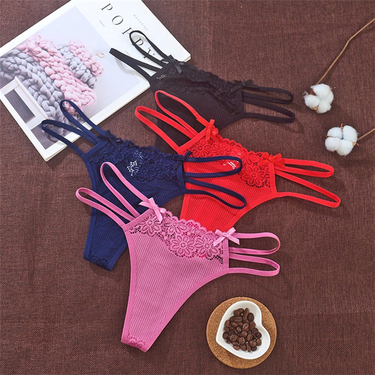 กางเกงชั้นในทองผู้หญิงลูกไม้โปร่งใสเซ็กซี่เอวต่ําสองสาย G String C2260