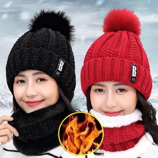 ผู้หญิง ฤดูหนาว ขนสัตว์ถัก นุ่ม ผ้าพันคอ หมวก / ผู้หญิง แฟชั่น หนา หมวกบีนนี่