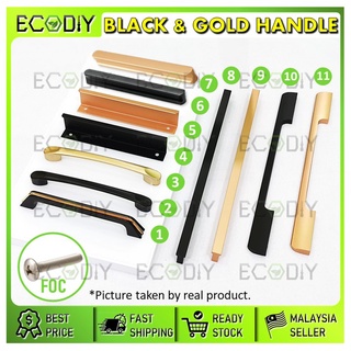 Ecodiy มือจับประตู ลิ้นชัก ตู้ เฟอร์นิเจอร์ สไตล์เยอรมัน สีทอง และสีดํา &amp; L