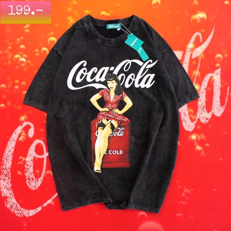เสื้อยืดสกรีน Coca-Cola  ลายวินเทจ ผ้าคอตตอน