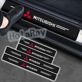 4 ชิ้น มิตซูบิชิ Mitsubishi สติกเกอร์คาร์บอนไฟเบอร์ กันรอยขีดข่วน ติดบันไดรถยนต์ สติกเกอร์​ กันรอยชายบันได​ กันรอยบันไดรถ แผ่นกันรอ for Mitsubishi Eclipse Cross Triton Mirage FUSO ASX Lancer Pajero V77