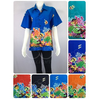 เสื้อ Hawai,เสื้อเชิ้ต, ผ้า coton / ลายปลา+ประการัง