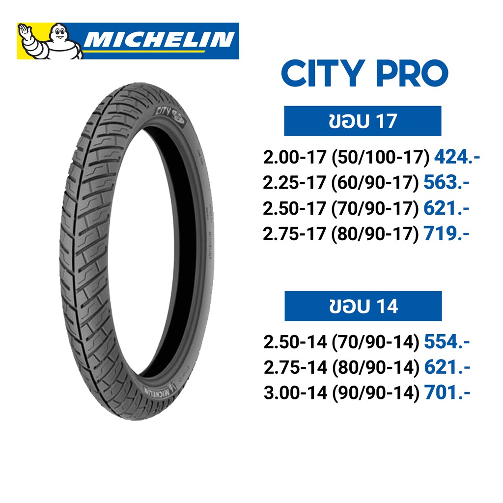 NFS ยางนอก MICHELIN มิชลิน ลาย CITY PRO ยางมอเตอร์ไซค์ ยางเส้น 2.00 2.25 2.50 2.75 ขอบ 17
